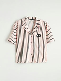 G?mlek Yaka ?izgili Kad?n Pijama ?st?