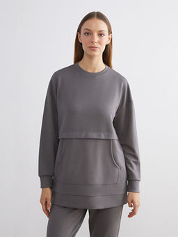 B?y?k Beden Bisiklet Yaka Kad?n Sweatshirt Tunik