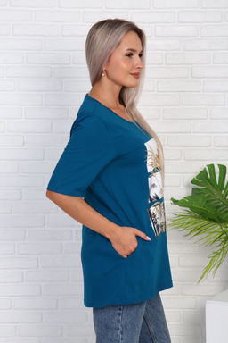 Футболка удлиненная с рисунком листья пальмы, Арт. 786