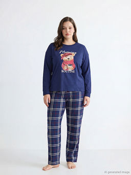 Bisiklet Yaka Ay? Teddy Bask?l? Kad?n Pijama Tak?m?