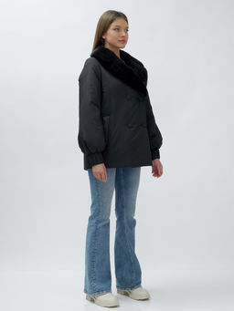 Полупальто зимнее женское с норкой люкс класса черного цвета 8632Ch - Mtforce фото 4