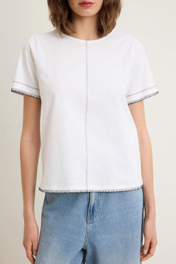 Beyaz Regular/Normal Kal?p Dusuk Kol K?sa Kollu Tok %100 Pamuk Orme T-Shirt TWOSS26TS00260 - Trendyolmilla фото 3