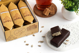 Конфета "Любимый Барнаул" темный шоколад с семенами подсолнечника и медом ручная работа Алфит 1383