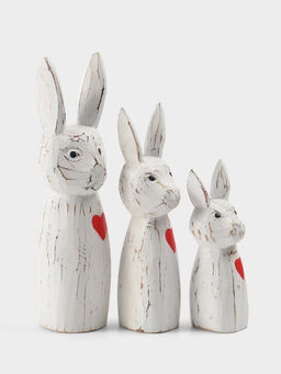 Набор сувенирный Зайцы с сердечком, h=25 см, h=20 см, h=15 см, дерево, белый