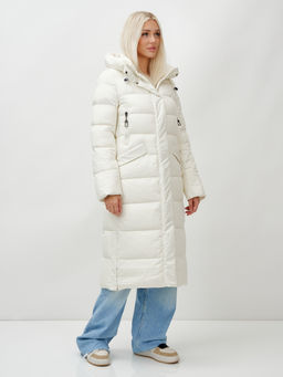 Пальто утепленное стеганное зимнее с капюшоном женское бежевого цвета 9610B - Mtforce фото 3