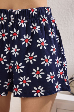 Trendyolmilla Mint-Cok Renkli %100 Pamuklu Cicekli Kalpli Sortlu Orme Pijama Tak?m? THMSS25PT00121  фото 9