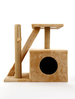 Домик для кошек с когтеточкой «Домосед», с лестницей и площадкой, 60×35×56 см, бежевый