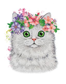 Кристальная (алмазная) мозаика ФРЕЯ ALPD-021 на подрамнике Кот в веночке 30 х 40 см