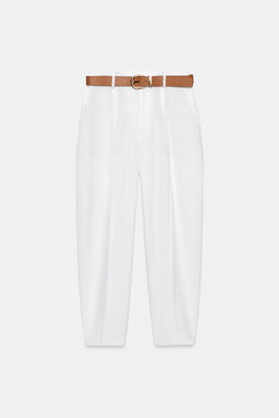 PANTAL?N CINTUR?N CON LINO / Blanco - Zara фото 2