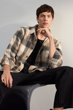 Bej Unisex Regular Fit K?sl?k Kareli Oduncu Gomlek Ceket TMNAW25GO00026 - Trendyolmilla фото 3