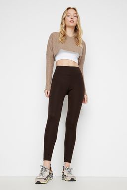 Siyah Yuksek Bel Basic Beli Lastikli Interlok Orme Tayt TWOAW20TA0047 - Trendyolmilla фото 13