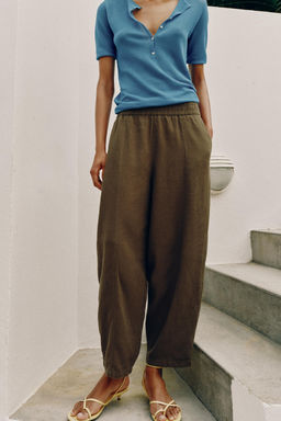 PANTAL?N BARREL CON LINO / Khaki - Zara фото 5