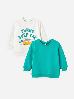 Bask?l? Uzun Kollu Erkek Bebek Sweatshirt 2li