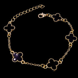 Браслет на руку Клевер в черной глазури с золотой цепочкой, металл