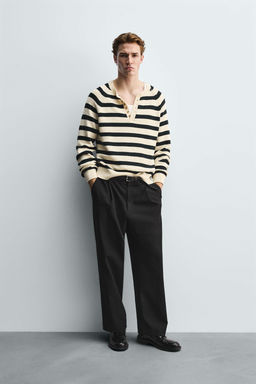 STRIPED HENLEY SWEATER