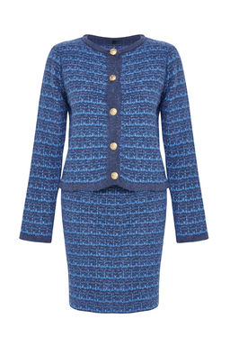 Indigo Orgu Detayl? Yumusak Dokulu H?rka-Etek Triko Alt-Ust Tak?m TWOAW24AU00001