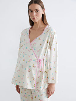 Kruvaze Yaka ?i?ekli Hamile Pijama Tak?m