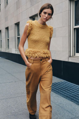 FAUX FUR KNIT TOP