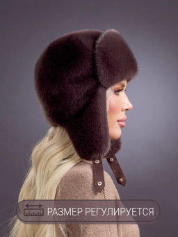 Шапка Ушанка трикотаж экомех браун