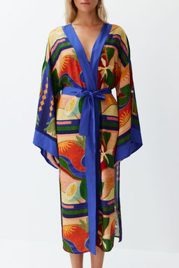 Soyut Desenli Dokuma Maxi Plaj Kusakl? Kimono&Kaftan TBESS24KM00024