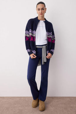 Lacivert Etnik Desenli Tuylu/Sardonlu Genis Kal?p Triko H?rka TWOAW26HI00161