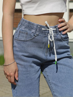 Шорты женские джинсовые высокая посадка на резинке УЦЕНКА_1912-4А