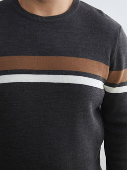 Bisiklet Yaka ?izgili Erkek Triko Kazak