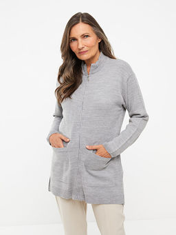 Dik Yaka D?z Uzun Kollu Kad?n Triko H?rka