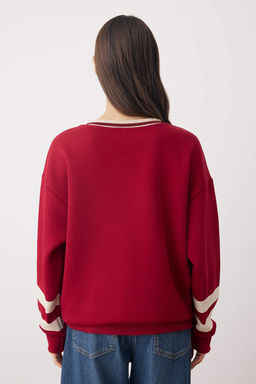 Teen Bordo Orme Slogan Renk Bloklu Oversize/Genis Kal?p Sweatshirt TWOAW26SW00065 - Trendyolmilla фото 4