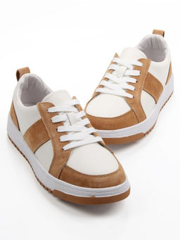 03-C934-5 WHITE/BROWN Кеды кожаные женские (натуральная кожа, натуральная замша)