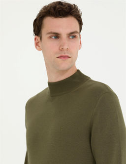 Koyu Haki Slim Fit Yar_m Bal_k__ Yaka Basic Triko Kazak - Pierre cardin фото 2