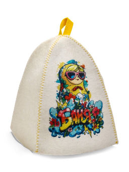 Шапка для бани и сауны Матрешка в очках, полиэфир, шерсть, белая - Simaland фото 2