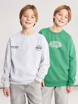Bisiklet Yaka Erkek ?ocuk Sweatshirt 2li