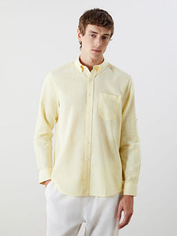 Regular Fit Uzun Kollu Keten Kar???ml? Erkek G?mlek