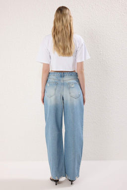Koyu Mavi Y?rt?k Detayl? Normal Bel Loose Baggy Jeans TWOSS25JE00218 - Trendyolmilla фото 4