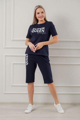 Пижама женская из бридж и футболки из интерлока Королева темно-синий - Амадэль фото 2