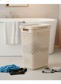 Корзина д/белья "Элемент" 30л узкая (бежевый) М9084