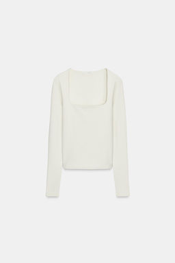 RIBBED T-SHIRT WITH SQUARE NECKLINE - Zara фото 9