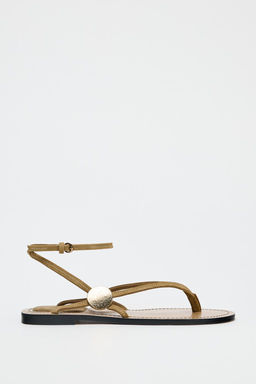 SPLIT SUEDE FLAT SANDALS WITH APPLIQUE - Zara фото 2