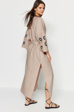 Bej Kusakl? Dokuma Nak?sl? Maxi Plaj Kimono&Kaftan TBESS21KM0175 - Trendyolmilla фото 4