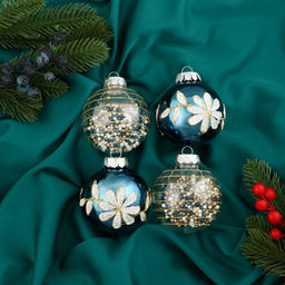 Ёлочные игрушки Вивьен, шары новогодние, d=8 см, набор 4 шт., бело-синий