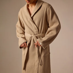 Халат вафельный мужской SL HOME: Basic «Саббиа», размер S, хлопок 100%, коричневый