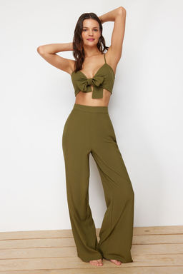 Haki Dokuma Baglama Detayl? Plaj Yuksek Bel Bluz-Pantolon Tak?m TBESS22AU0108 - Trendyolmilla фото 2