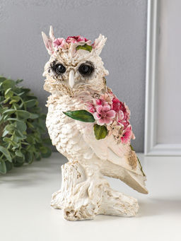 Фигура полистоун «Белая сова в цветах», 13×10×22 см