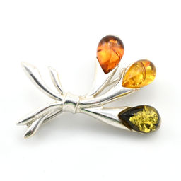 Брошь с янтарем С925 Воздушные шарики 26*34мм цв.ассорти, 4,9г