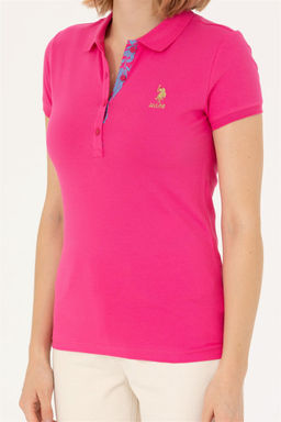 Женская базовая футболка цвета фуксии с воротником-поло Неожиданная скидка в корзине - U.s. polo assn фото 6