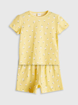 Bask?l? K?z ?ocuk ?ortlu Pijama Tak?m?