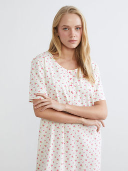 Bisiklet Yaka ?i?ekli Kad?n Gecelik