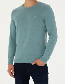 Koyu Mint Slim Fit Bisiklet Yaka Basic Triko Kazak - Pierre cardin фото 6