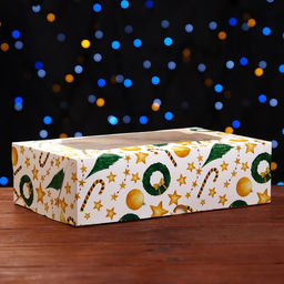 Цена за 2 шт. Коробка новогодняя складная с окном «Звезды и трости», 25×15×7 см